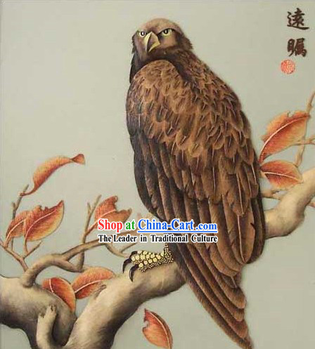 Chinese Classic Hand Carved Wood House Solid Decorative Painting-Hawk