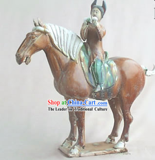 Chinese Classic Archaized Tang San Cai Statue-Tang Dynasty Palace Riding Girl