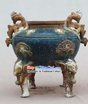 Chinese Classic Archaized Tang San Cai Statue-Phoenix Ears Tripod pot