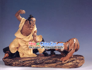 Hand Made Chinese Shi Wan Ceramics-Wu Song Taming the Tiger