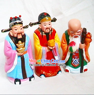 Beijing Hand Made Clay Figurine-Luck,Health and Richness Fairies_three Pieces Set_