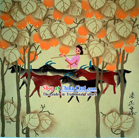 Shan Xi Folk Farmer Painting-Shepherdess