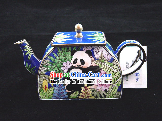 Chinese Hand Painted Enamel Colorful Kettle-Panda Mother and Baby