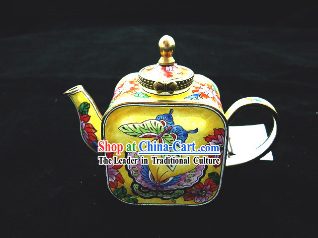 Chinese Classic Hand Painted Enamel Kettle-Butterfly and Peony