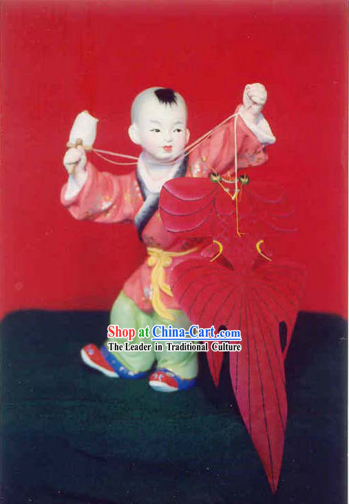 Chinese Hand Painted Sculpture Art of Clay Figurine Zhang-Flying Kite Out of Stock
