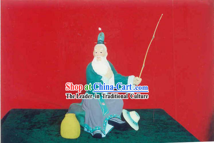 Chinese Hand Painted Sculpture Art of Clay Figurine Zhang-Fishing Old Man