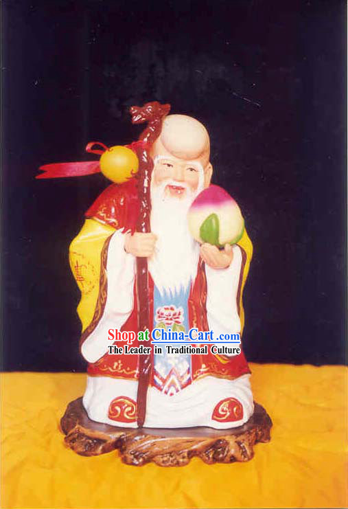 China Painted Sculpture Art of Clay Figurine Zhang-The God of Long Longevity_in ancient fable_
