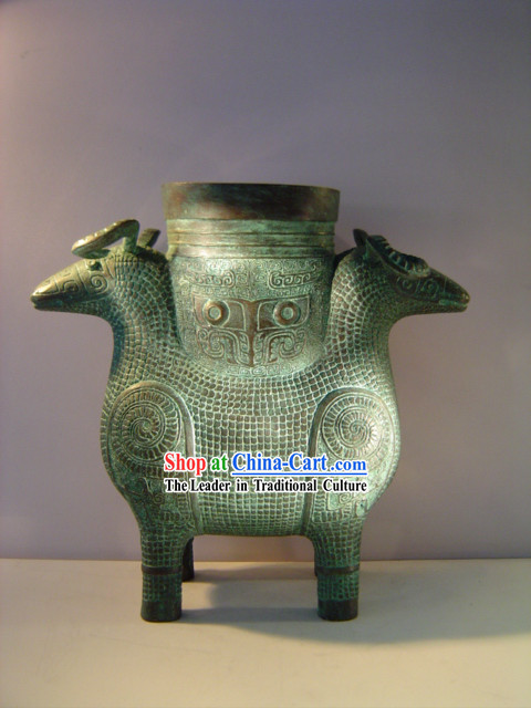 China Classic Archaize Bronze Ware-Palace Double Sheep Statue