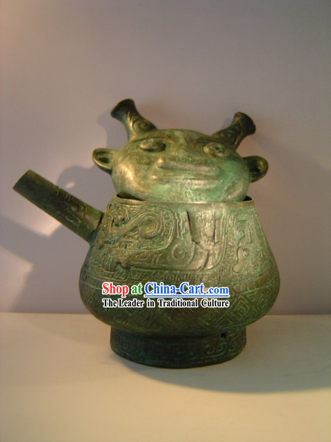 China Classic Archaize Bronze Ware-Man Face Kettle