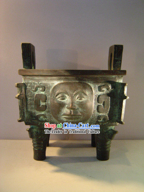 Chinese Classic Archaize Bronze Ware-Palace Man Face Shape Cooking Vessel