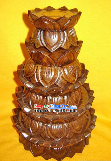 Chinese Hand Carved Delicate Lotus Flower Base 5 Pieces Sets
