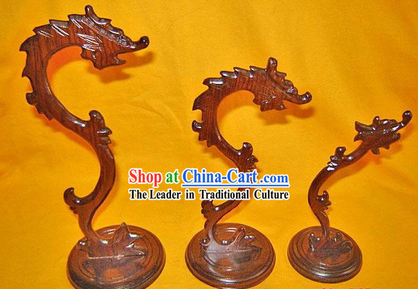 Chinese Palace Hand Carved Dragon Penholder_Three Pieces Set_