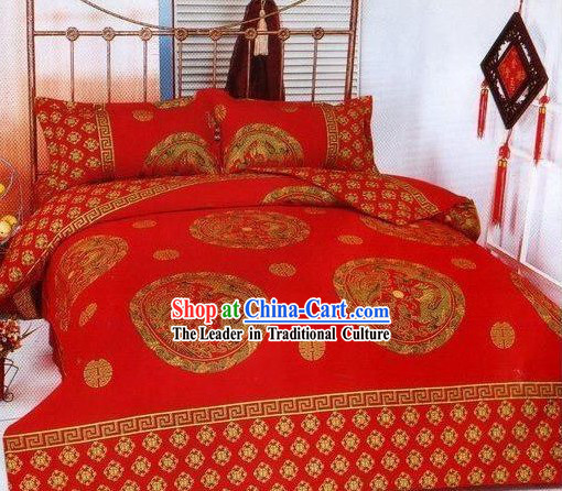 Chinese Stunning Cotton Wedding Bed Sheet Set_Four Pieces_-Dragon and Phoenix