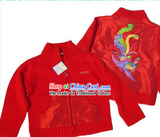 Chinese Hand Embroidery Phoenix Sweater for Child Btween 3-5 Years Old