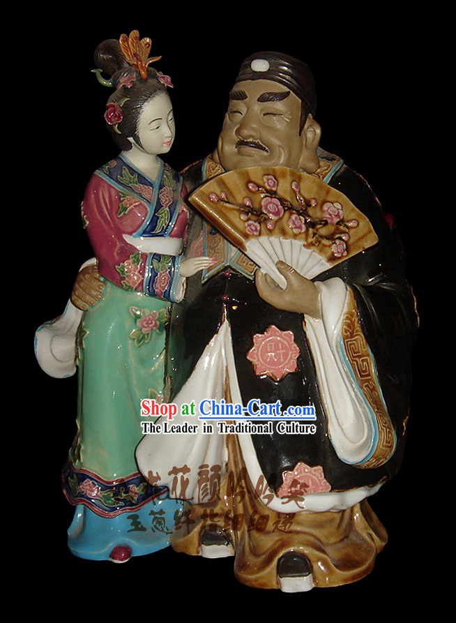 Chinese Stunning Colourful Porcelain Collectibles-Wealthy Man and Woman