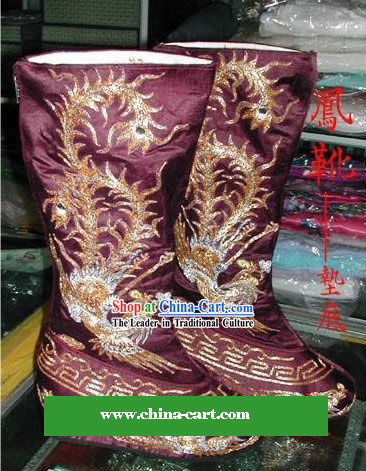 Chinese Ancient Phoenix Embroidery Boots for Men