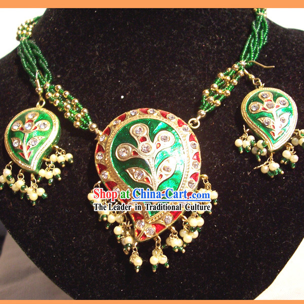 Indian Fashion Jewelry Suit-Green Phoenix Feather