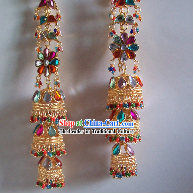 Indian Classical Long Three Layers Jewelry Earrings