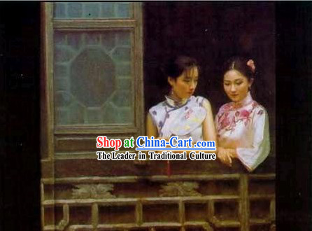 Chinese Oil Painting-Ancient Woman Enjoying View