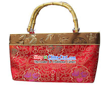 Chinese Lucky Red Bamboo Handle Handbag