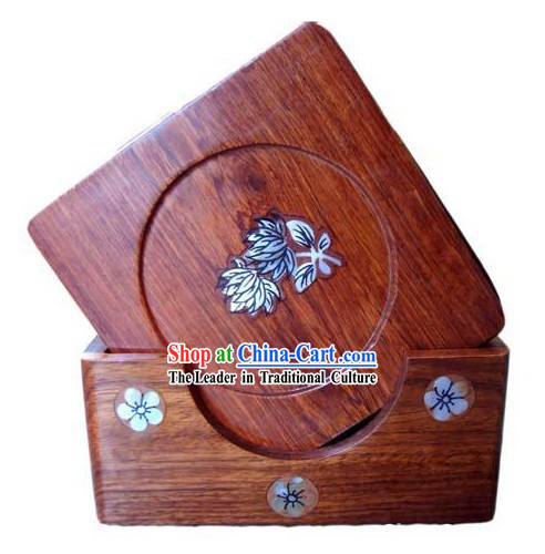 Chinese Hand Carved Natural Rose Wood Tablemats Set _6 Pieces_