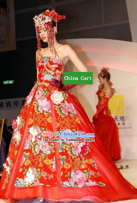 Supreme Chinese Stunning Made to Order Lucky Red Long Wedding Dress