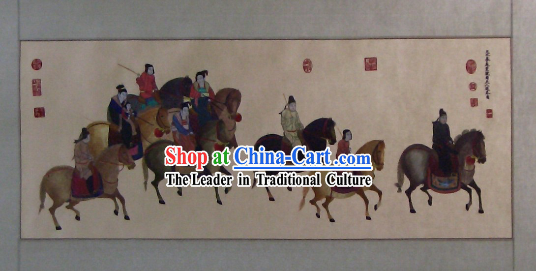 Chinese Classic Hand Embroidered Silk Painting-The Outing of Lady Guo Guo