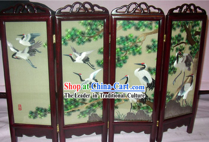 Chinese Embroidery Folding Screen Handicraft-Cranes