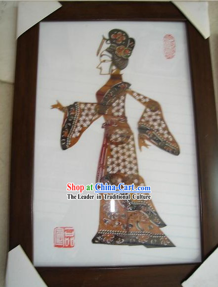 Large Traditional Chinese Hand Carved Shadow Play - Hard Working Ancient Lady