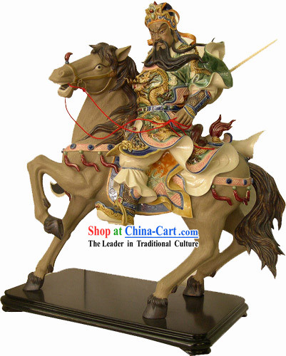 Chinese Classical Shiwan Statue-Guan Gong Riding on a Horse