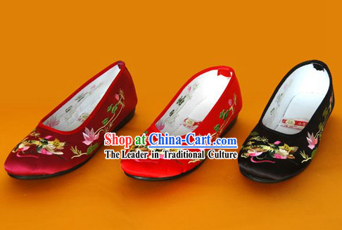 Chinese Traditional Handmade Embroidered Satin Shoes _mandarin duck_