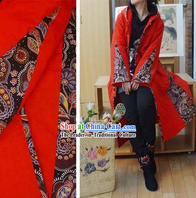 Supreme Chinese Traditional Warm Ruler's Seal Pattern Long Outercoat for Women