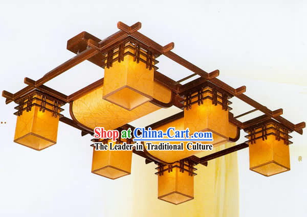 40 Inches Length Large Chinese Classical Sheepskin and Wooden Ceiling Lantern