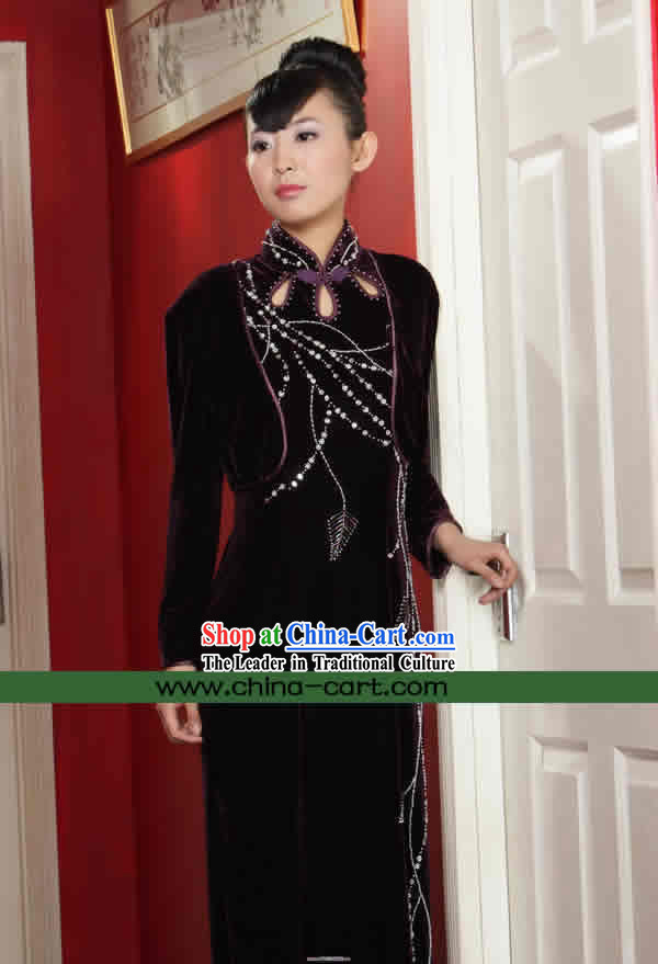 Supreme Chinese Stunning Velour Long Cheongsam