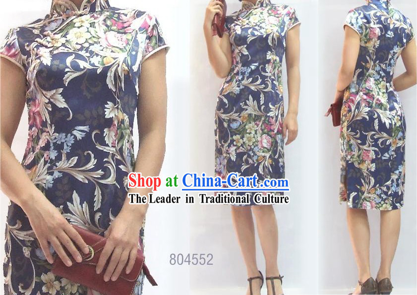 Chinese Stunning Tulip Velvet Cheongsam _Qipao_