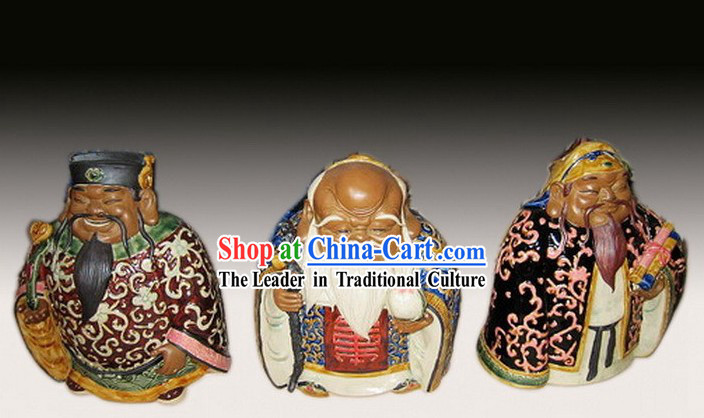 Chinese Classic Shiwan Ceramics Statue Arts Collection - God of Lucky, Healthy and Wealthy