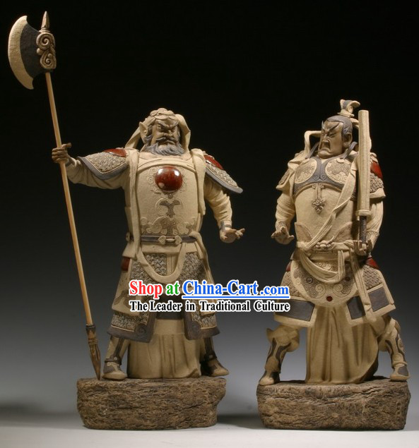 Chinese Classic Shiwan Ceramics Statue Arts Collection - Door God _Pair_