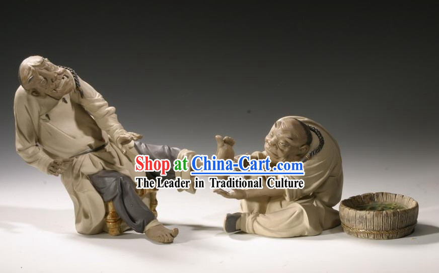 Chinese Classic Shiwan Ceramics Statue Arts Collection - Massage