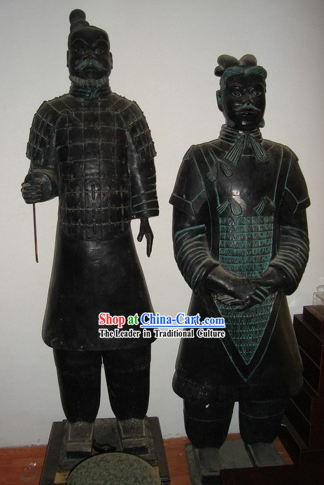 73 Inches Large Chinese Terra Cotta Warrior Bronze Statue Set