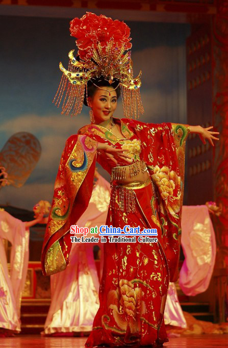 Chinese Ancient Princess Phoenix Clothing and Headdress Complete Set