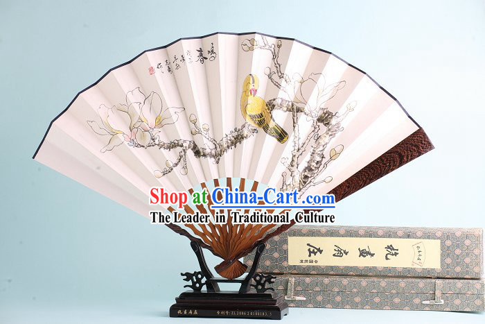 Chinese Hand Painted Rosewood Fan