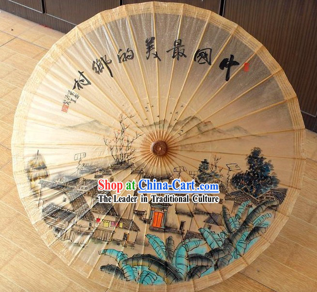 Traditional Chinese Hand Painting Beach, Rain and Sun Umbrella - China Village