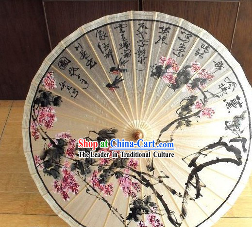 Chinese Hand Painted Flower Paper Rain Umbrella