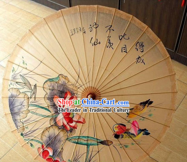 Chinese Painted Mandarin Duck and Peony Painting Umbrellas