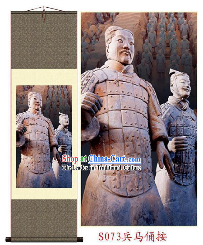 Chinese Silk Terra Cotta Warrior Painting