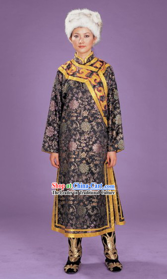 Chinese Hezhe Minority Dress and Hat Complete Set