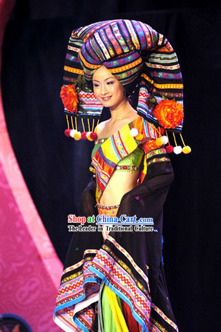 Chinese Folk Minority Costume and Hat Complete Set