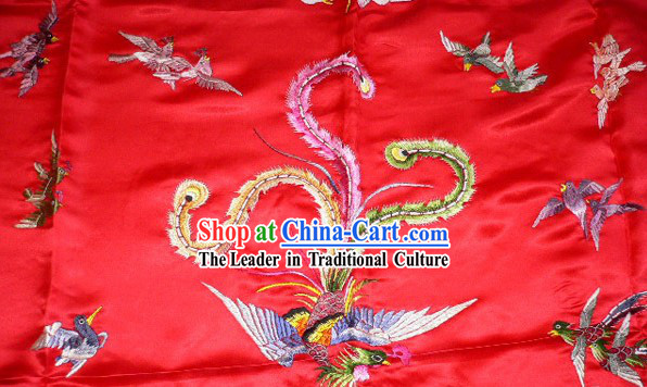 Chinese Traditional Silk Wedding Embroidery Fabric Bedcover - Hundreds of Birds Worshiping Phoenix