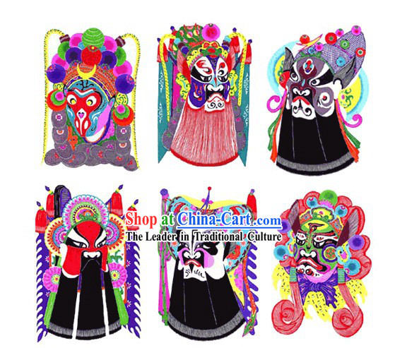 Large Chinese Traditional Handmade Opera Mask Papercut _6 pieces set_