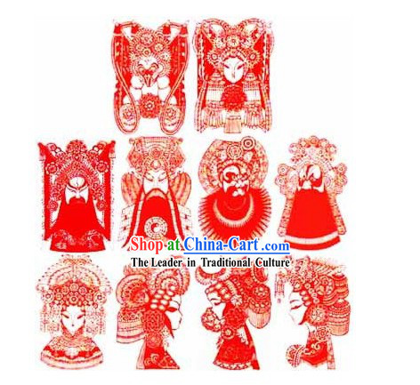 Large Chinese Traditional Handmade Opera Mask Papercut _10 pieces set_